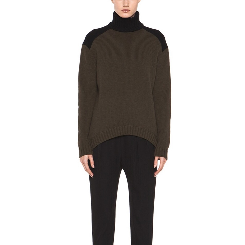 Givenchy Wool/Cashmere Contrast Turtleneck in Olive/Black